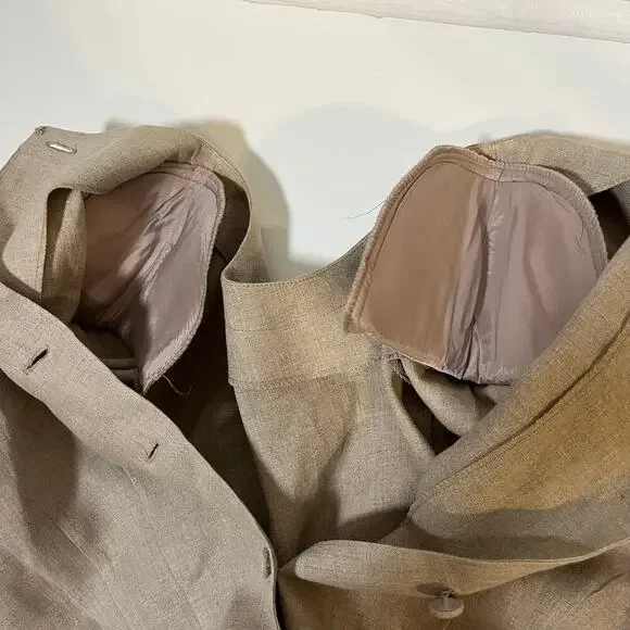 Vintage Maggy London 100% Linen Maxi Dress Beige Size 10 Belt 80s 90s Business - Picture 8 of 15